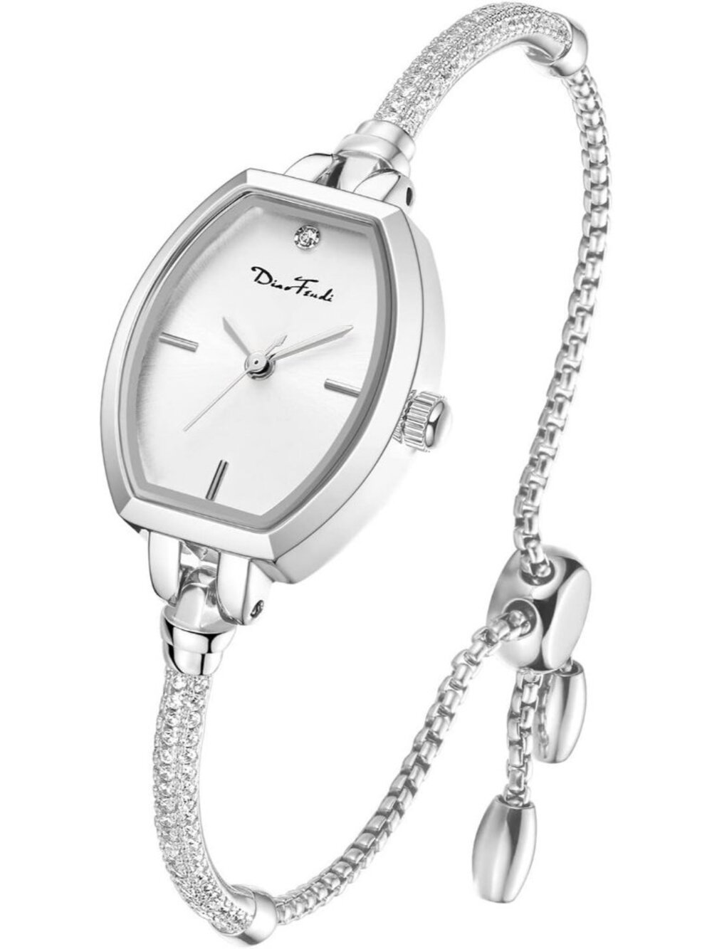 Womens Silver And White Analog Diamond Waterproof Elegance Petite Bracelet Watch